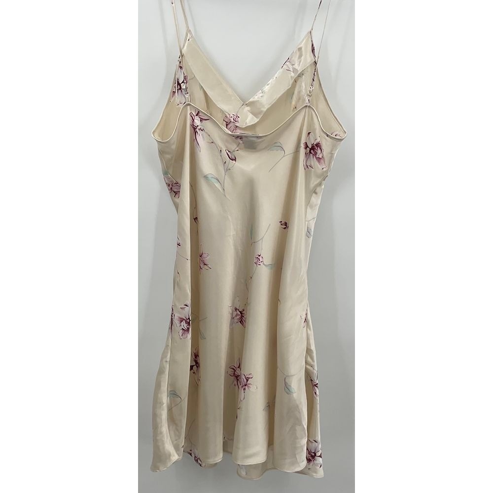 Private Luxuries Floral Satin Chemise Nightgown XL Cream Purple Sleepless Slip - Picture 3 of 5